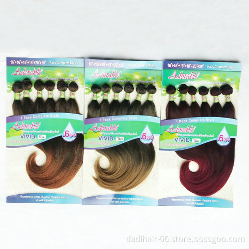 Adorable synthetic hair extension, 16"18"20" in a pack,  high quality protein synthetic hair weft vivid 6pcs no closure